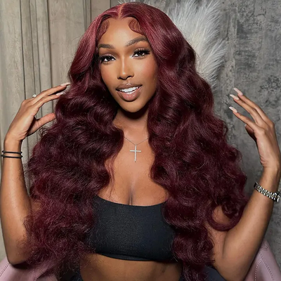 ZSF Red Wine 99j Colored Wig Loose Wave Hair Lace Frontal Wig Transparent Lace Wig 100% Human Hair