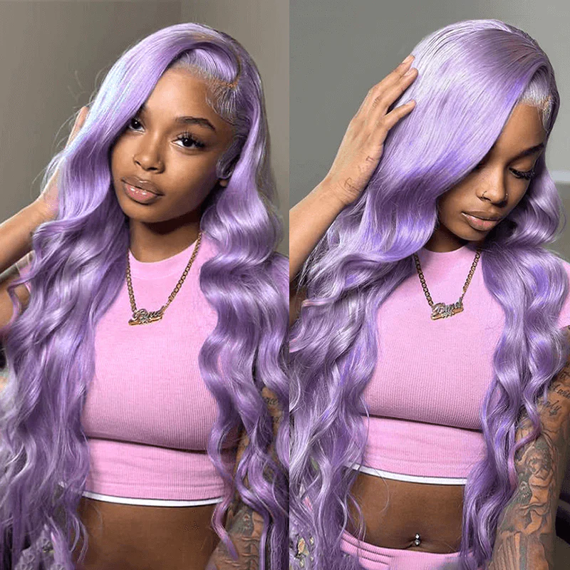 Deals | ZSF Hair Lavender Purple Transparent Straight Lace Wig Colored Human Virgin Hair One Piece