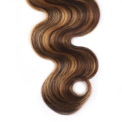 ZSF Brown Blonde P4/27 Highlight Body Wave Virgin Human Hair 3 Bundles With Lace Closure