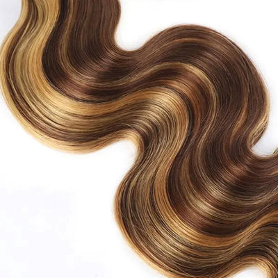 ZSF Brown Blonde P4/27 Highlight Body Wave Virgin Human Hair 3 Bundles With Lace Closure