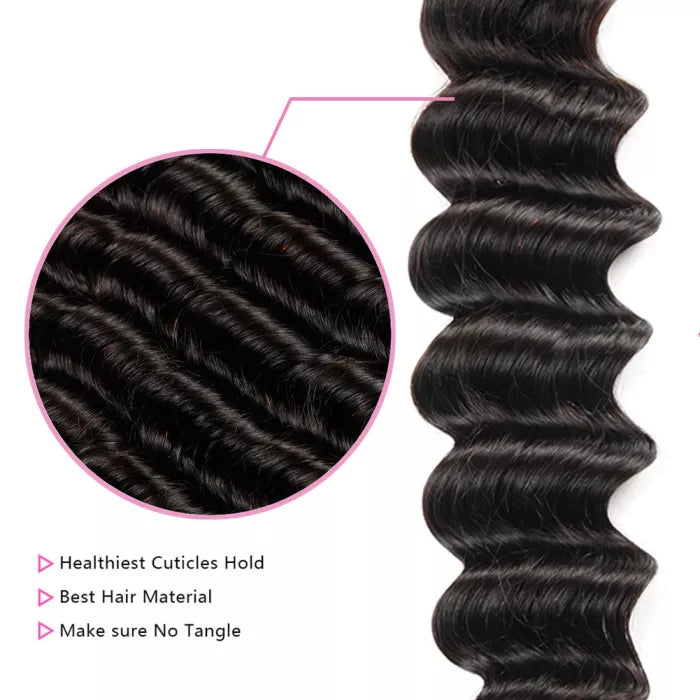 Free Shipping 10A Grade Hair Loose Deep Wave Virgin Hair 3Bundles With Lace Closure Natural Black