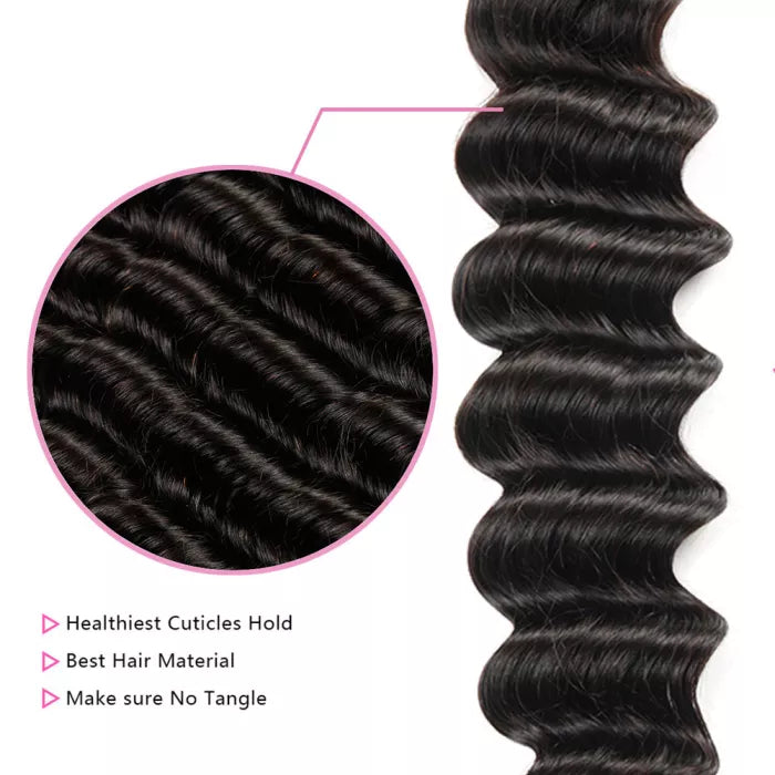 ZSF 10A Grade Loose Deep Wave 4Bundles With Lace Closure 100% Human Hair Natural Black