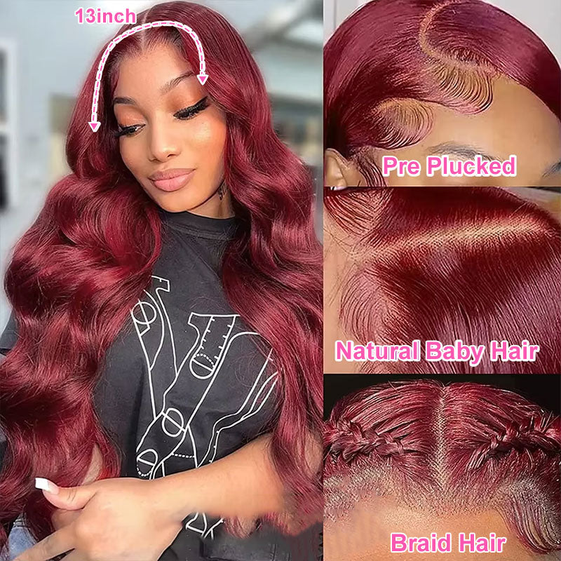 ZSF Pre-everything Burgundy Body Wave Colored Hair Pre-pluck Hairline