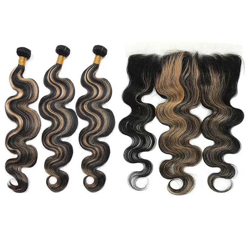 ZSF P1B/27 Ombre Blonde Body Wave Human Hair 3Bundles With Lace Frontal Brazilian Remy Hair