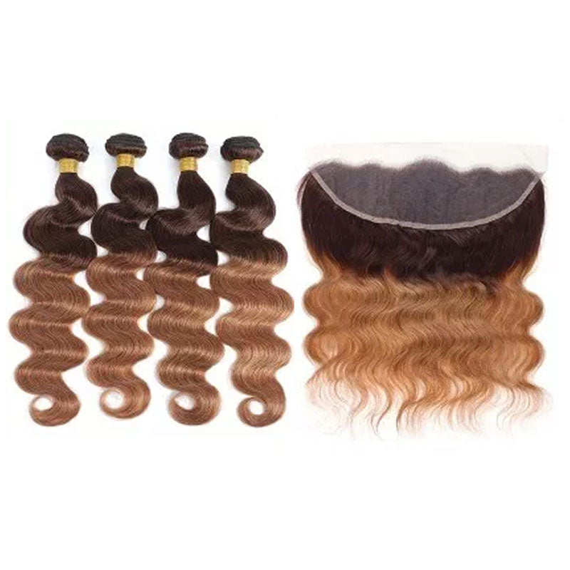 ZSF Ombre T4/30 Body Wave Virgin Hair 4Bundles With Lace Frontal 100% Human Hair