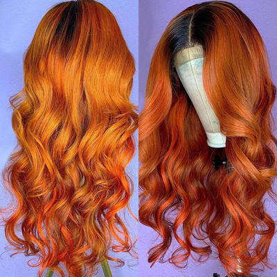 (Clearance Sale) ZSF 1B/350# Body Wave Colored Orange Human Lace Virgin Hair