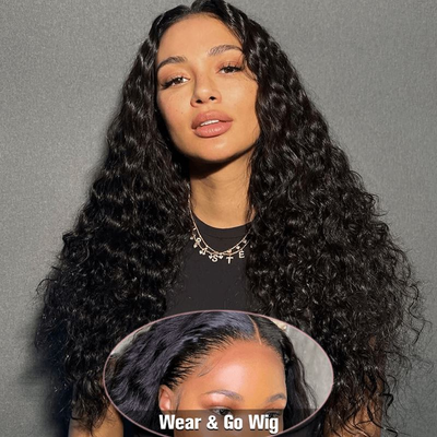 (BUY 1 GET 1 Free) ZSF Deep Wave/Curly  9*6 HD Lace Wear Go Wig M-Cap Pre-Bleached Natural Hairline Drawstring Pre-Cut Lace