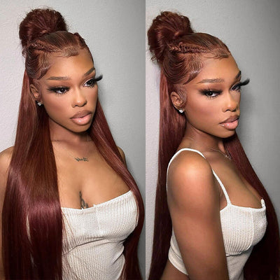 ZSF Auburn Brown 33# Straight Transparent Lace Wig Dark Ginger Human Hair One Piece