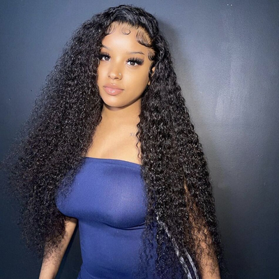 (Ready Ship)ZSF Lace Wig Jerry Curly Virgin Hair Unprocessed Human Hair 1Piece Natural Black