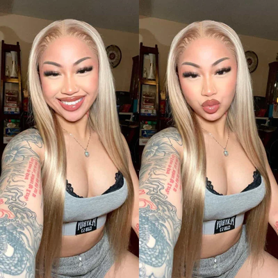 (BUY 1 GET 1 Free) ZSF Straight Exclusive Original Blonde Highlight 18/613 Colored Lace Front Human Hair Wigs