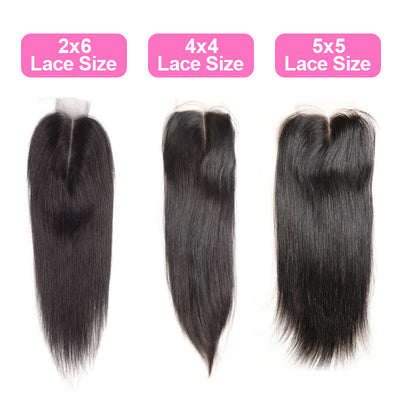 Free Shippng straight 3Bundles With Lace Closure 8A Grade 100% Human Hair Natural Black