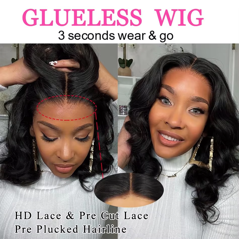 ZSF Body Wave 7*5 Glueless HD Bob Lace Wig Real HD Lace 100% Human Virgin Hair