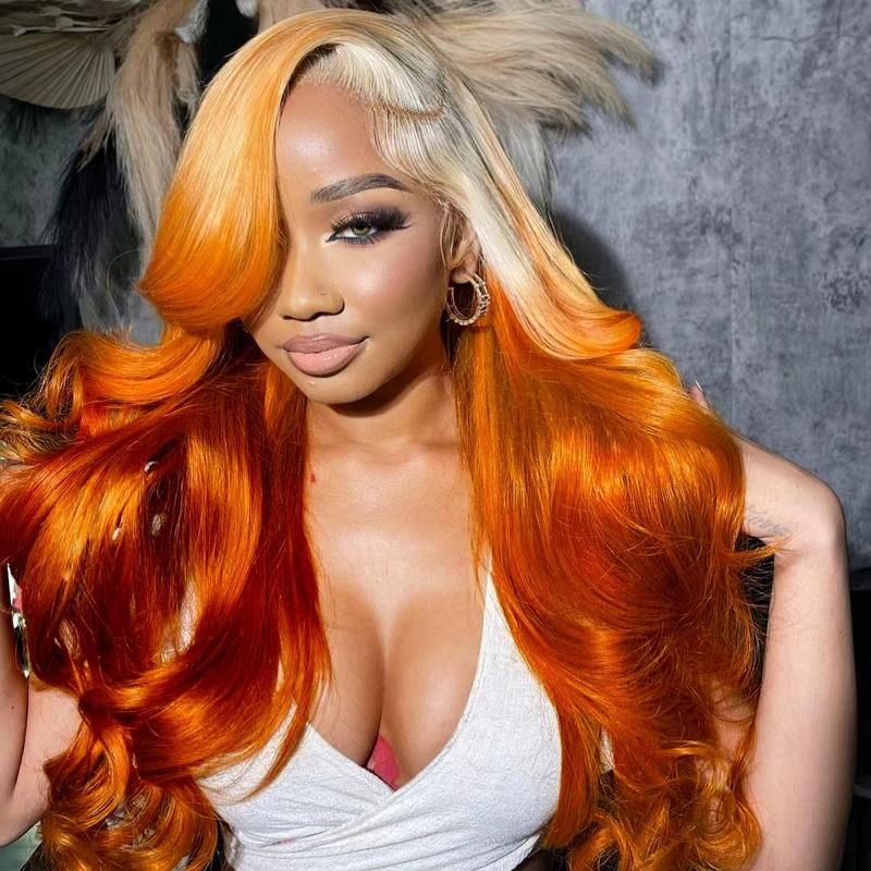 ZSF Orange Ombre Blonde Orange Lace Human Hair Wigs Pre-Plucked Middle Part 180% Density Natural Hairline