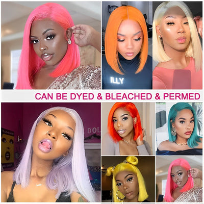 (Ship in 24HRS)Blonde/Pink/Purple Straight Virgin Hair Bob Lace Wig Unprocessed Human Hair