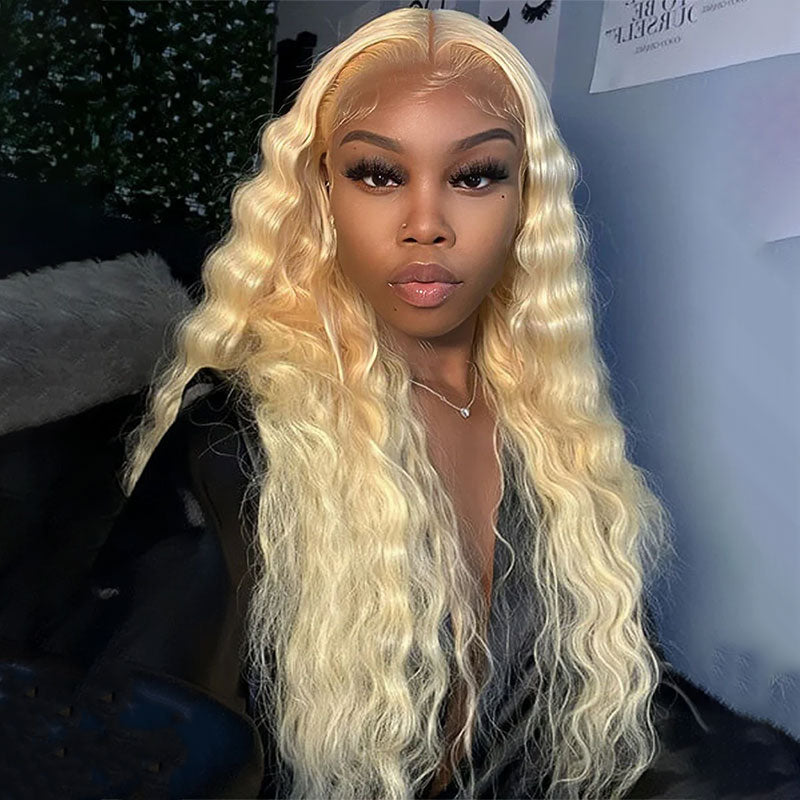 ZSF Russian HD Blonde Loose Deep Wave Lace Frontal Wig 613 Preplucked With Baby Hair Natural Hairline