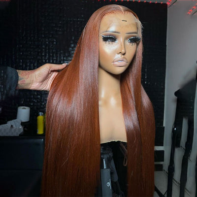 (BUY 1 GET 1 Free)ZSF Ginger Brown HD Lace Wig Straight Colored Natural Hairline Human Wig