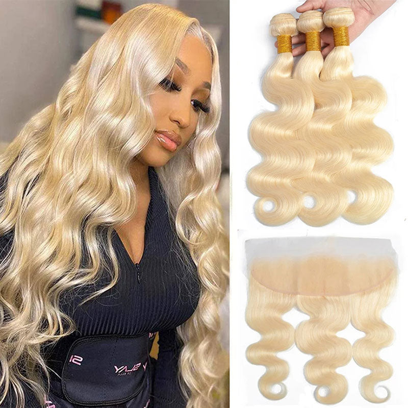 ZSF Blonde 613 Body Wave 3 Bundles With Lace Frontal 100% Human Hair