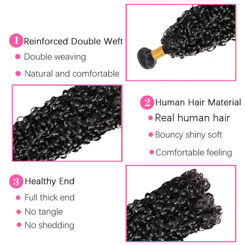 ZSF 10A Grade Hair Pixie Curly Virgin Hair 3Bundles With Lace Frontal Natural Black