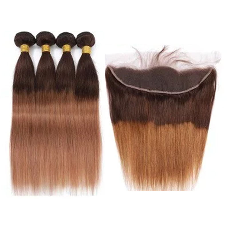 ZSF Ombre T4/30 Straight Virgin Hair 4Bundles With Lace Frontal 100% Human Hair