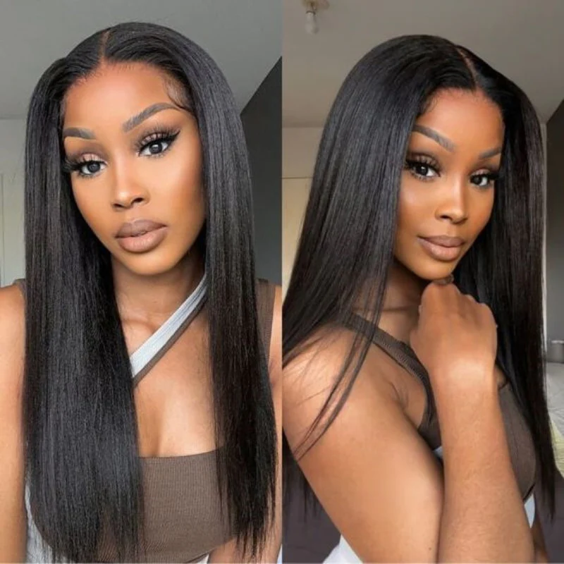 ZSF 7*5 Glueless Yaki Straight HD Lace Wear Go Wig Tiny Knots Pre-Bleached Pre-Cut