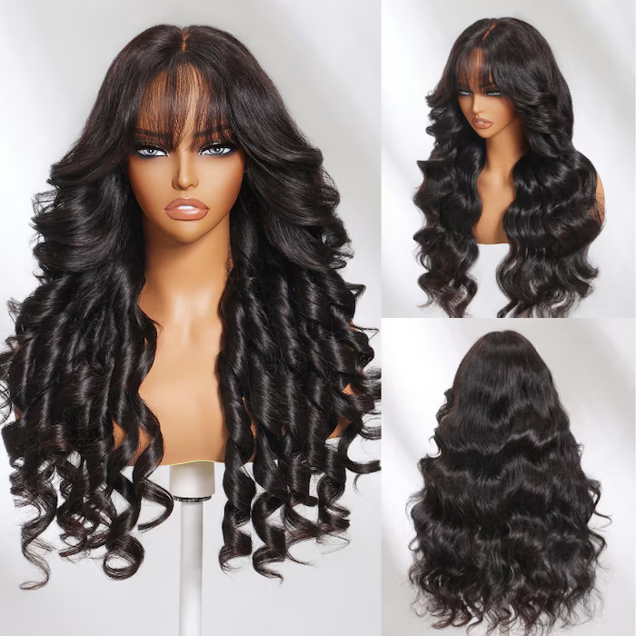 ZSF 3D Fluffy Body Wave With Bangs & Layers Pre-Everything 13*4 Pre-Cut HD Lace Put On Go