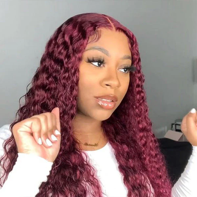 ZSF Hair  Deep Wave Transparent Lace Wig 99j# Brazilian Pre Plucked Virgin Human Hair