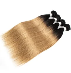 ZSF  T1B/27 Ombre Blonde Straight Virgin Hair 4Bundles With Lace Closure 100% Human Hair