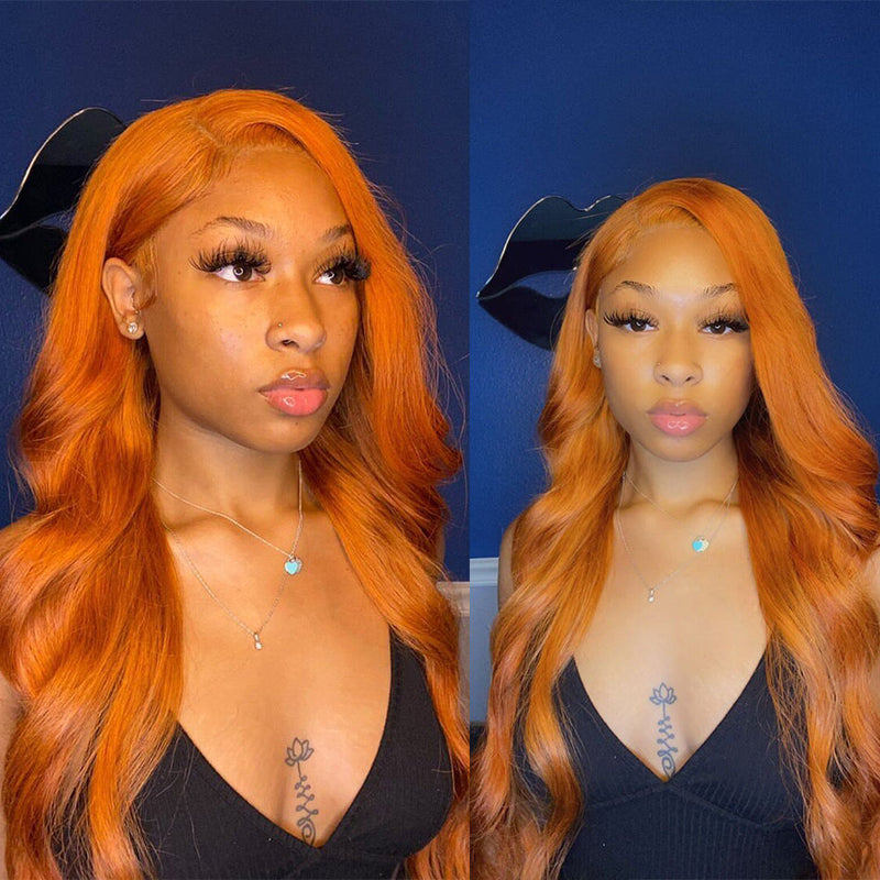 (Ready Ship)ZSF Lace Closure Ginger Orange Body Wave Colored Orange Human Lace Virgin Hair