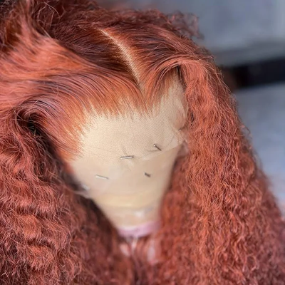 ZSF Ginger Orange Color Water Wave Curly Lace Frontal Wig Pre-Plucked HD Lace 100% Human Hair Wig