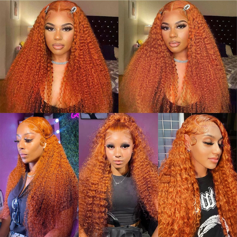 ZSF Ginger Orange Deep Wave Human Hair Lace Front Wigs HD Lace Front Wigs Pre Plucked For Women