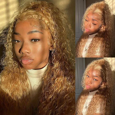 ZSF Honey Blonde #27 Water Wave Human Hair 3 Bundles With Lace Frontal Virgin Hair