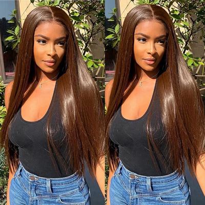 (Clearance Sale)Chocolate Brown #4 Colored Human Lace Wig