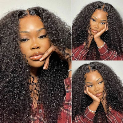 (BUY 1 GET 1 Free)ZSF Kinky Curly  HD Lace Glueless Ready To Go Wig Closure Wig Pre-plucked Hairline