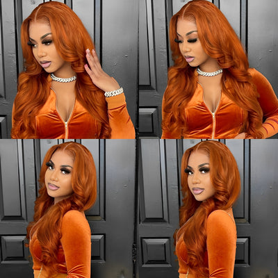 ZSF Hair Ginger Body Wave Transparent Lace Wig Brazilian Colored Orange Human Virgin Hair One Piece