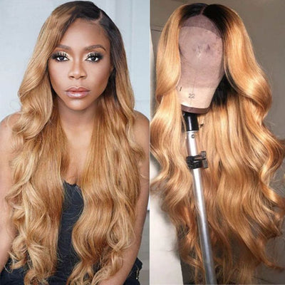 ZSF  T1B/27 Ombre Blonde Body Wave Virgin Hair 4Bundles With Lace Closure 100% Human Hair