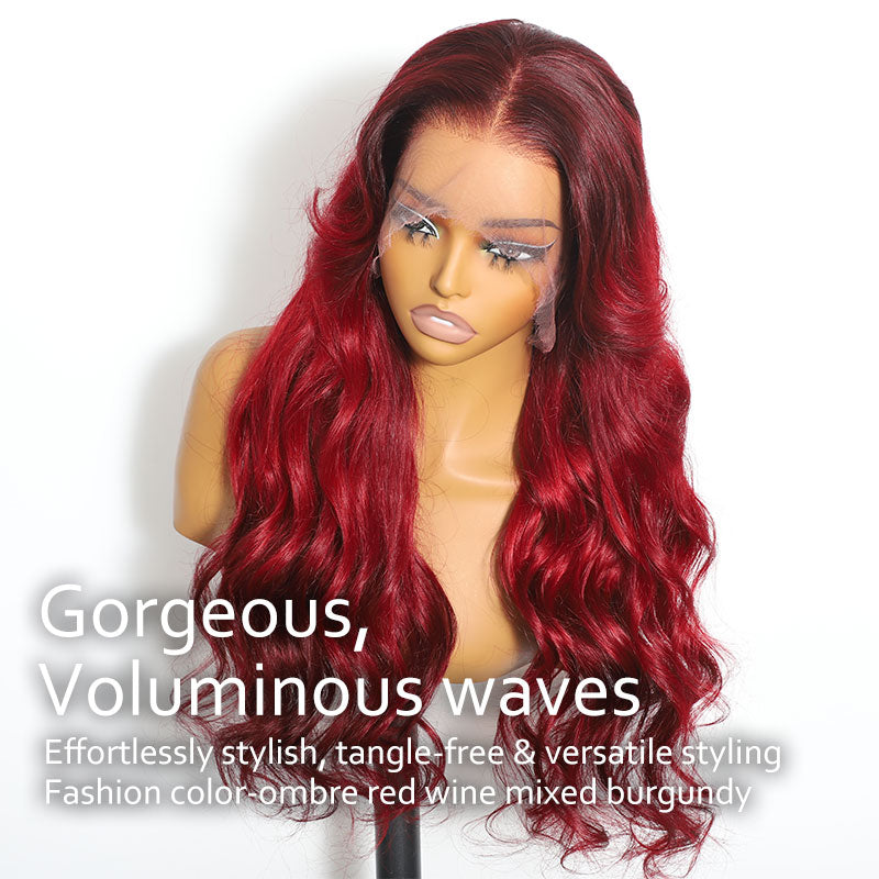 (BUY 1 GET 1 Free) ZSF Red Wine 99j Ombre Burgundy Body Wave Invisible HD Lace Colored Hair Human Virgin Hair