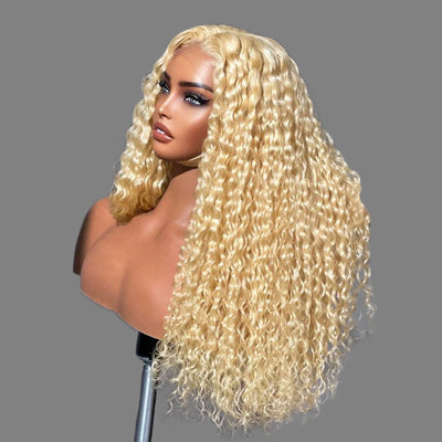 ZSF Water Wave Blonde Russian HD Lace Frontal Wig 613 Preplucked With Baby Hair