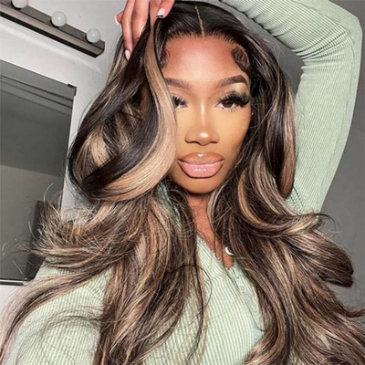 ZSF Pre-everything Highlight Balayage Body Wave Colored Hair Transparent Lace Human Hair Wig