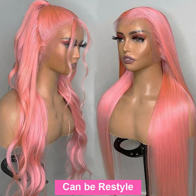 (BUY 1 GET 1 Free) ZSF Pink Colored Wigs Straight Lace Frontal Wig 100% Human Hair 1Piece
