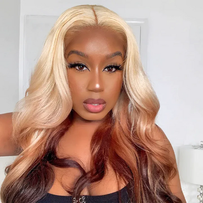ZSF Lace Frontal Human Hair Wigs Blonde Ombre Brown Wig Natural Hairline