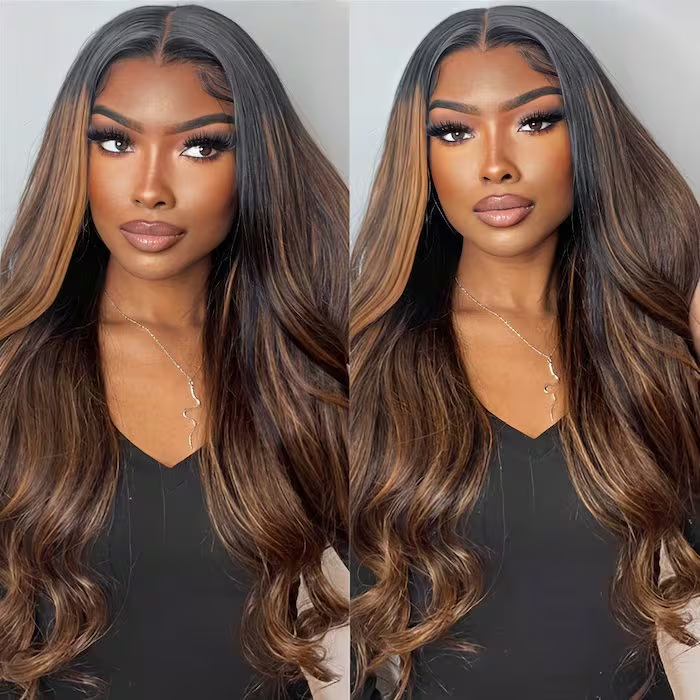 ZSF Upgrade 7*5 Glueless Balayage Brown Highlight HD Lace Wig Body Wave Human Hair Wig Invisble Knot