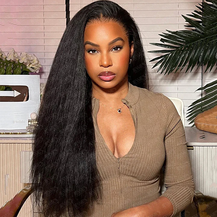 (BUY 1 GET 1 Free)ZSF Hair Lace Wig Kinky Straight Virgin Hair Unprocessed Human Hair 1Piece Natural Black