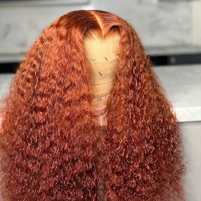 ZSF Ginger Orange Color Water Wave Curly Lace Frontal Wig Pre-Plucked HD Lace 100% Human Hair Wig