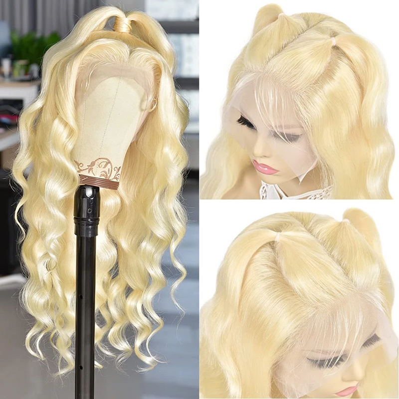 (Clearance Sale）Body Wave Russian Lace Front Wig 613 Blonde Natural Looking 100% Human Hair