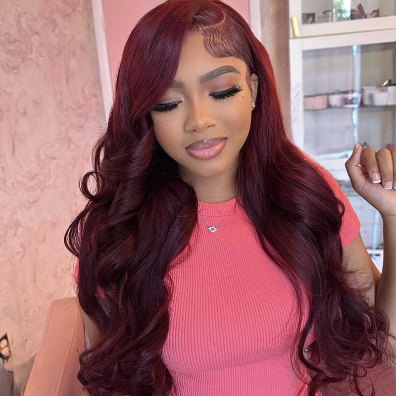 (Clearance Sale)ZSF Red Wine Colored 99j Body Wave Lace Colored Hair Human Virgin Hair One Piece