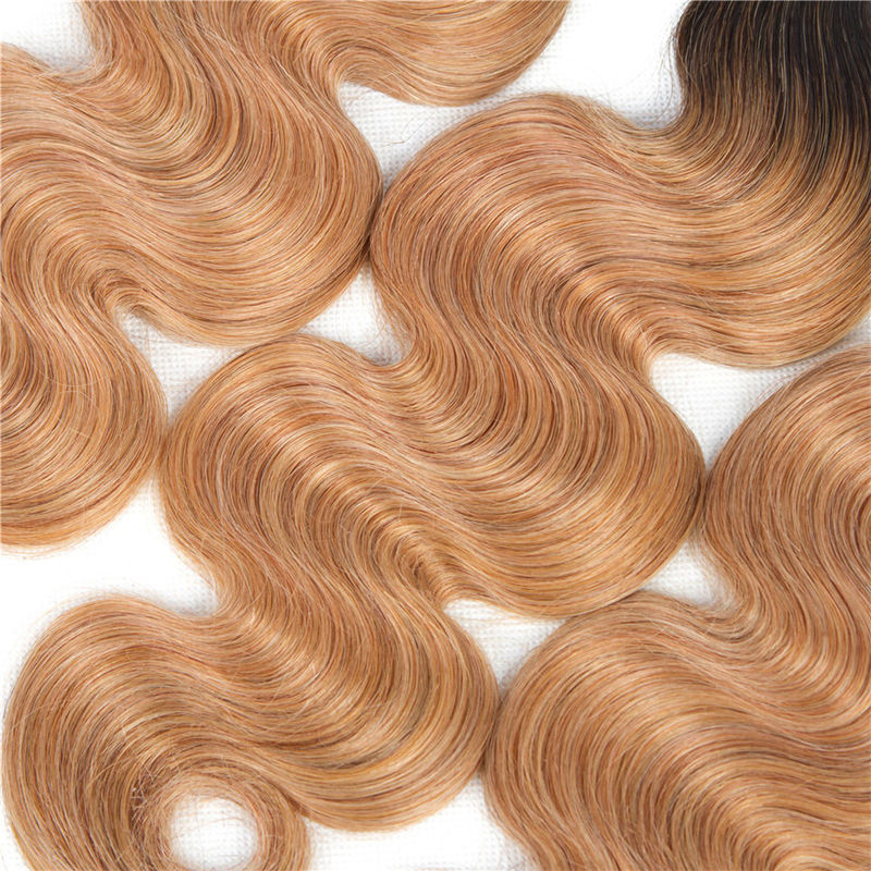 ZSF  T1B/27 Ombre Blonde Body Wave Virgin Hair 4Bundles With Lace Closure 100% Human Hair