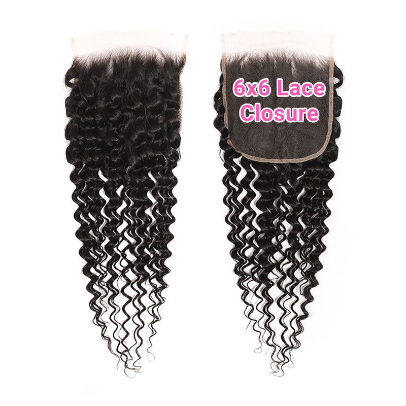 ZSF 6×6/7×7 Lace Closure With Deep Curly Bundles Grade 8A Virgin Hair Unprocessed Natural Black Hair Weaving