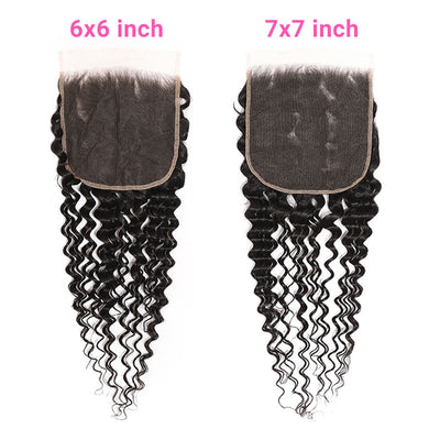 ZSF 6*6/7*7 Lace Closure With Deep Curly Bundles Grade 8A Virgin Hair Unprocessed Natural Black Hair Weaving