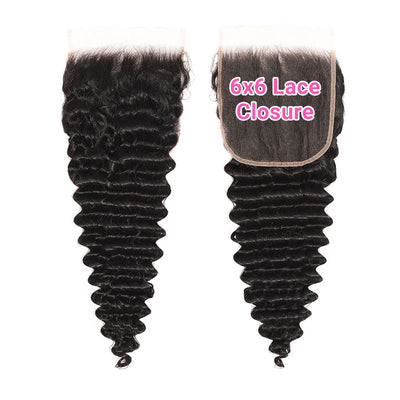 ZSF 6×6/7×7 Lace Closure With Deep Wave Bundles Grade 8A Virgin Hair Unprocessed Natural Black Hair Weaving