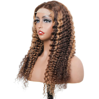 (Ship in 24HRS)ZSF Special Deal Transparent Lace Closure Wig P4/27 Deep Wave Lace Human Hair